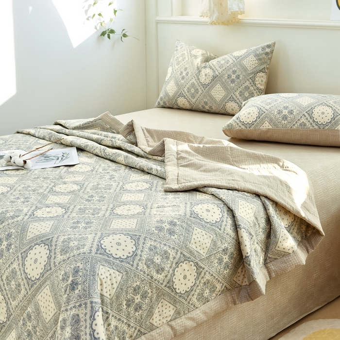 91家纺网 家纺一手货源 找家纺 黛妮雅 2025新款里外全棉印花棉花被纯棉夏被夏凉被空调被 夏被四件套 凡尔赛