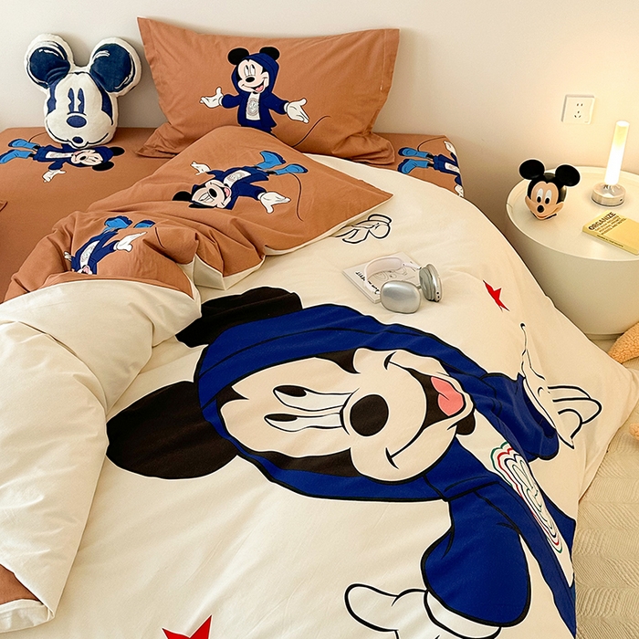 91家纺网 家纺一手货源 找家纺 （买家秀爆款花色不断货）A类母婴级迪士尼卡通纯棉磨毛四件套简约纯棉全棉磨毛四件套纯棉四件套全棉四件套 复古米奇