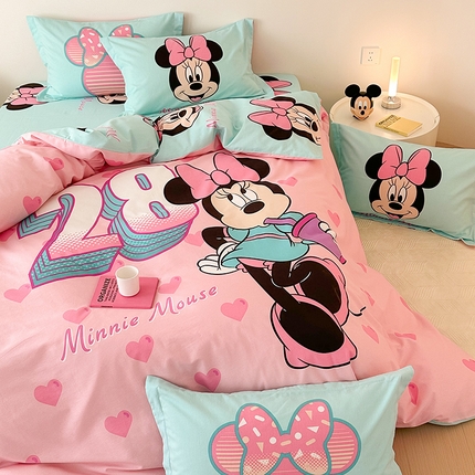 91家纺网 家纺一手货源 找家纺 （买家秀爆款花色不断货）A类母婴级迪士尼卡通纯棉磨毛四件套简约纯棉全棉磨毛四件套纯棉四件套全棉四件套 彩条童趣