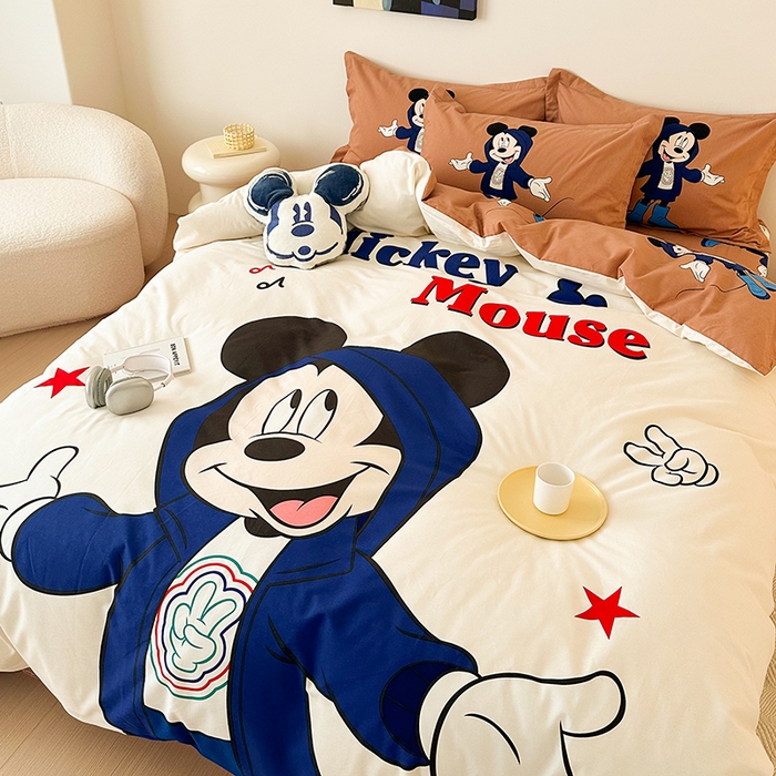 91家纺网 家纺一手货源 找家纺 （买家秀爆款花色不断货）A类母婴级迪士尼卡通纯棉磨毛四件套简约纯棉全棉磨毛四件套纯棉四件套全棉四件套 复古米奇