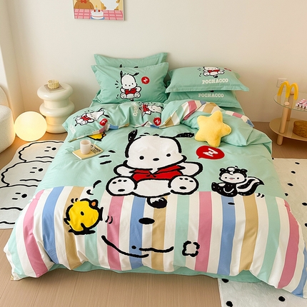 91家纺网 家纺一手货源 找家纺 （总）（买家秀 爆款花色不断货）A类母婴级纯棉磨毛四件套简约纯棉全棉磨毛四件套三丽鸥全棉磨毛大版磨毛四件套