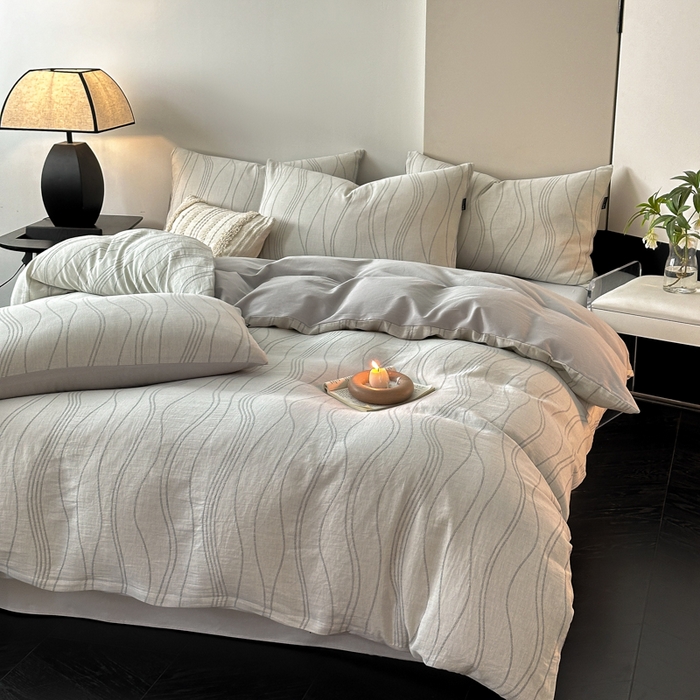 91家纺网 家纺一手货源 找家纺 （买家秀爆款花色不断货）纯棉磨毛四件套纯棉全棉磨毛四件套全棉三层纱磨毛四件套加厚磨毛A类大提花四件套 波洛-灰