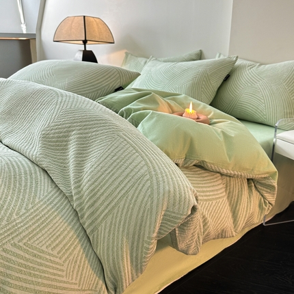 91家纺网 家纺一手货源 找家纺 （买家秀爆款花色不断货）纯棉磨毛四件套纯棉全棉磨毛四件套全棉三层纱磨毛四件套加厚磨毛A类大提花四件套 西西里-绿