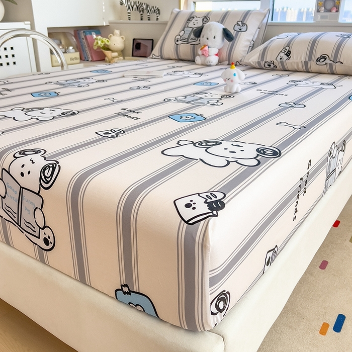 91家纺网 家纺一手货源 找家纺 摩妮卡 2025新款A类裸睡级全棉印花床笠系列 奶狗呼呼