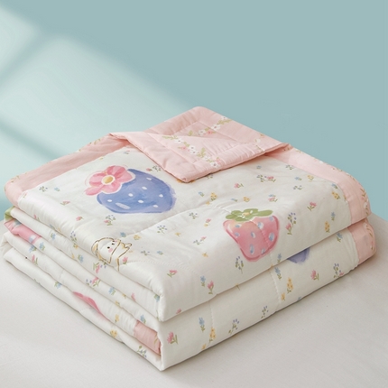 91家纺网 家纺一手货源 找家纺 黛妮雅 2025新款里外全棉印花棉花被纯棉夏被夏凉被空调被 夏被四件套 草莓泡芙