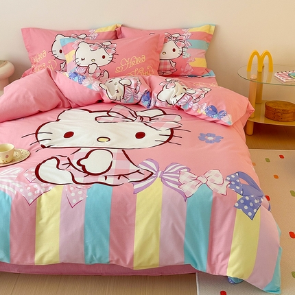 91家纺网 家纺一手货源 找家纺 （总）（买家秀 爆款花色不断货）A类母婴级纯棉磨毛四件套简约纯棉全棉磨毛四件套三丽鸥全棉磨毛大版磨毛四件套