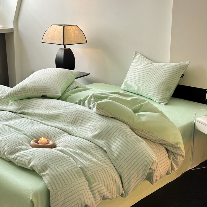 91家纺网 家纺一手货源 找家纺 （买家秀爆款花色不断货）纯棉磨毛四件套纯棉全棉磨毛四件套全棉三层纱磨毛四件套加厚磨毛A类大提花四件套 意象空间-绿