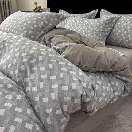 91家纺网 家纺一手货源 找家纺 （买家秀爆款花色不断货）A类母婴级纯棉磨毛四件套简约北欧风纯棉四件套全棉四件套磨毛三件套 布拉格-灰