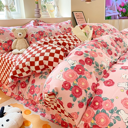 91家纺网 家纺一手货源 找家纺 （总）（买家秀 爆款花色不断货）A类母婴级纯棉磨毛四件套简约可爱风纯棉四件套全棉四件套磨毛三件套