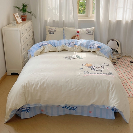 （买家秀爆款花色不断货）A类母婴级纯棉磨毛四件套简约纯棉全棉磨毛四件套三丽鸥磨毛四件套贴布绣纯棉全棉 星愿玉桂狗-米