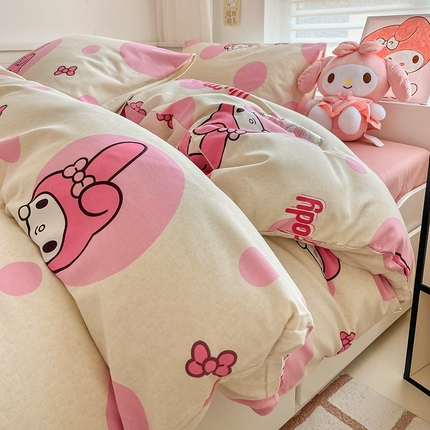 91家纺网 家纺一手货源 找家纺 （买家秀 爆款花色不断货）A类母婴级纯棉磨毛四件套简约纯棉全棉磨毛四件套三丽鸥磨毛四件套纯棉全棉原棉 波点美乐蒂