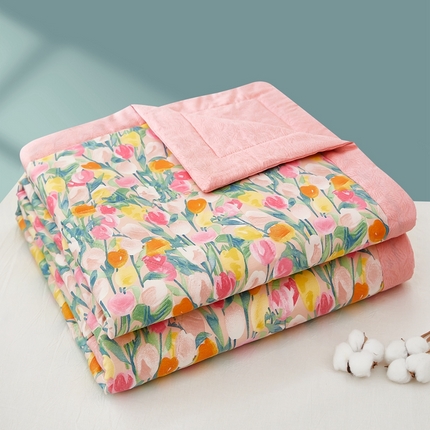 91家纺网 家纺一手货源 找家纺 黛妮雅 2025新款里外全棉印花棉花被纯棉夏被夏凉被空调被 夏被四件套 郁金香红