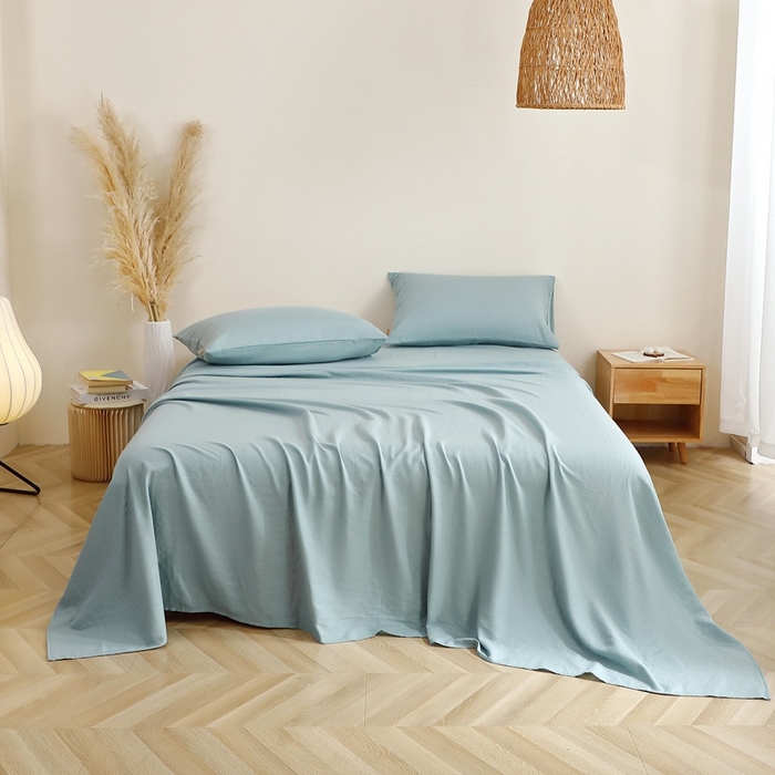 91家纺网 家纺一手货源 找家纺 晶缦家纺 2025新款纯棉纯色全棉双层纱系列单床单 觅琳-桃青蓝