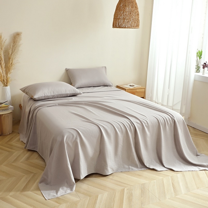 91家纺网 家纺一手货源 找家纺 晶缦家纺 2025新款纯棉纯色全棉双层纱系列单床单 觅琳-暖藕灰