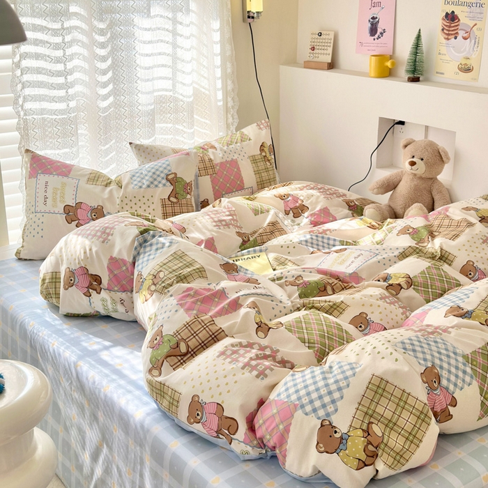 91家纺网 家纺一手货源 找家纺 （买家秀爆款花型长期款不断货）A类母婴级13372纯棉四件套40支全棉四件套学生三件套宿舍萌趣卡通 伯格小熊