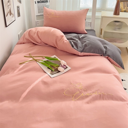 91家纺网 家纺一手货源 找家纺 （总）（买家秀 爆款花色不断货）A类母婴级纯棉磨毛四件套磨毛刺绣四件套全棉磨毛四件套纯色双拼四件套-三件套