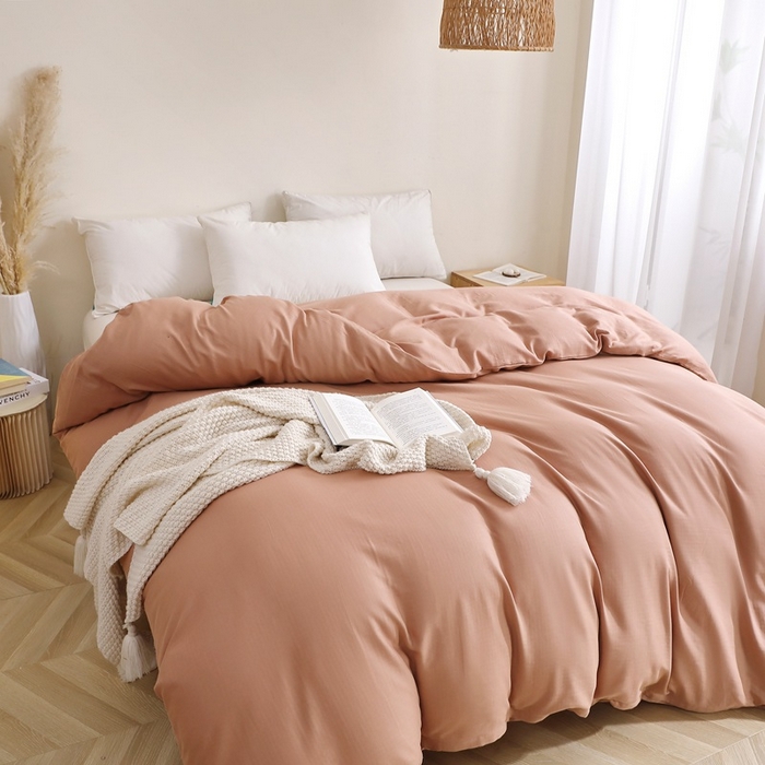 91家纺网 家纺一手货源 找家纺 晶缦家纺 2025新款纯棉纯色全棉双层纱系列单被套 觅琳-赭石棕