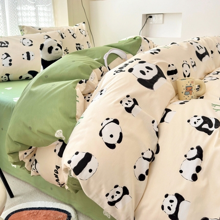 91家纺网 家纺一手货源 找家纺 （买家秀爆款花型长期款不断货）A类母婴级13372纯棉四件套40支全棉四件套学生三件套宿舍萌趣卡通 竹子熊猫