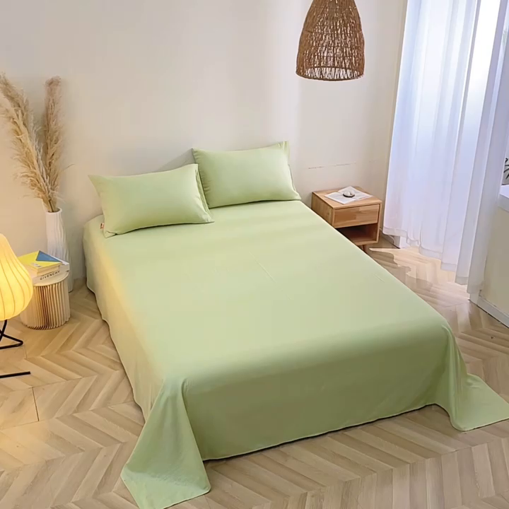 91家纺网 家纺一手货源 找家纺 晶缦家纺 2025新款纯棉纯色全棉双层纱系列单床单 觅琳-浅春绿