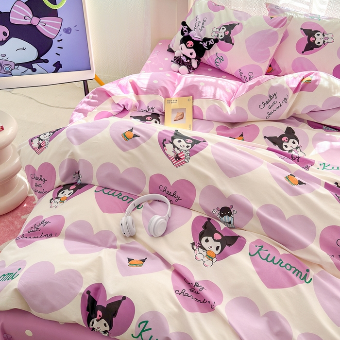 91家纺网 家纺一手货源 找家纺 （买家秀爆款花型长期款不断货）A类母婴级13372纯棉四件套40支全棉四件套学生三件套宿舍萌趣卡通 贪吃库洛米