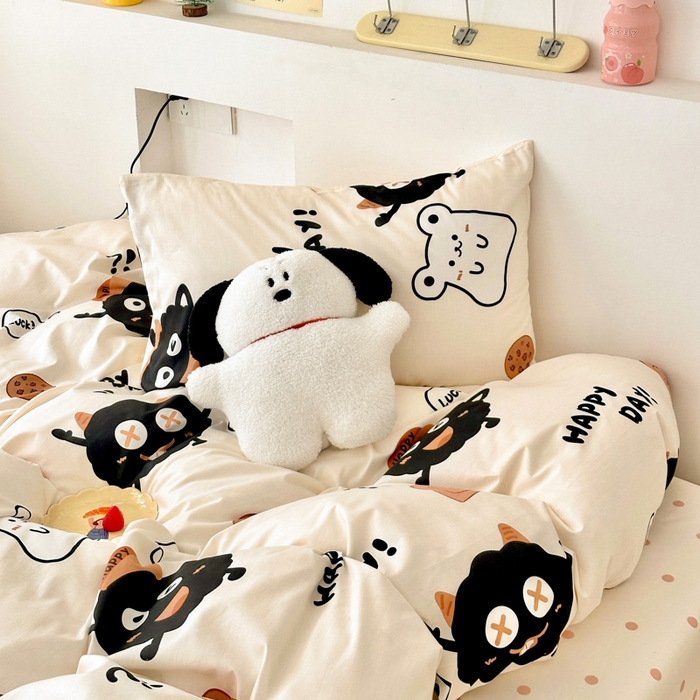 91家纺网 家纺一手货源 找家纺 （买家秀爆款花型长期款不断货）A类母婴级13372纯棉四件套40支全棉四件套学生三件套宿舍萌趣卡通 萌物星球