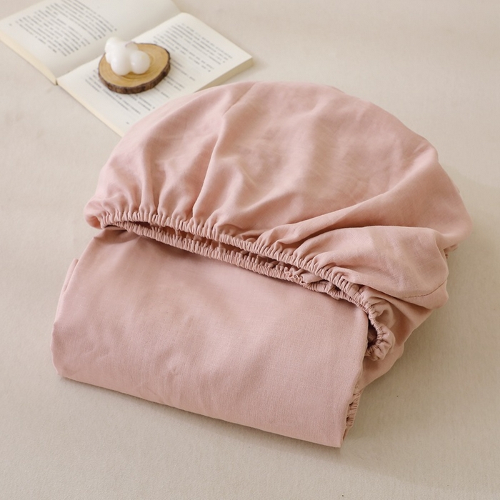 91家纺网 家纺一手货源 找家纺 晶缦家纺 2025新款纯棉纯色全棉双层纱系列单床笠 觅琳-海天霞