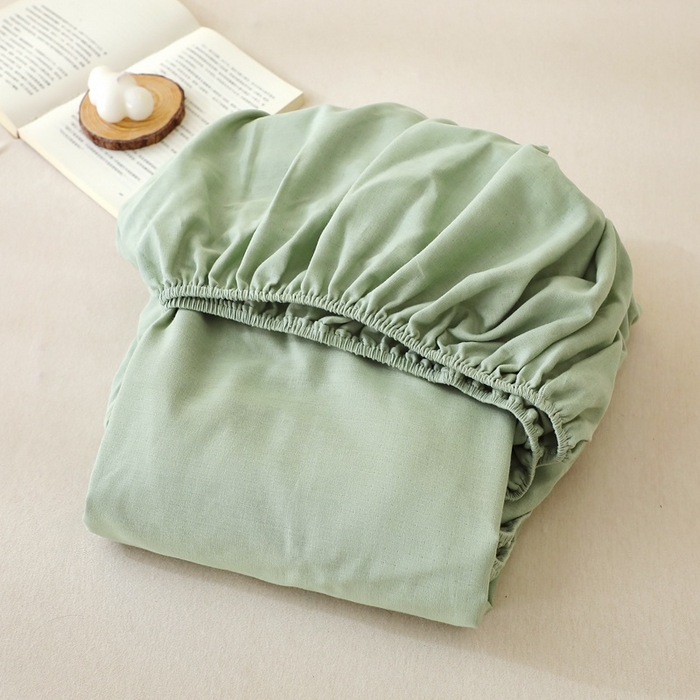 91家纺网 家纺一手货源 找家纺 晶缦家纺 2025新款纯棉纯色全棉双层纱系列单床笠 觅琳-嫩荷绿