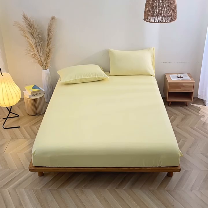 91家纺网 家纺一手货源 找家纺 晶缦家纺 2025新款纯棉纯色全棉双层纱系列单床笠 觅琳-浅蜜黄