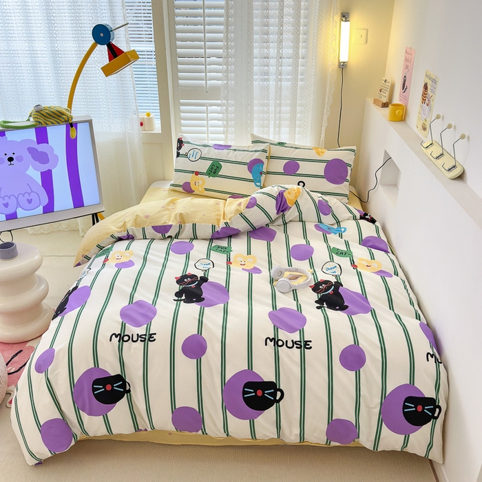 91家纺网 家纺一手货源 找家纺 （买家秀爆款花型长期款不断货）A类母婴级13372纯棉四件套40支全棉四件套学生三件套宿舍萌趣卡通 猫和老鼠