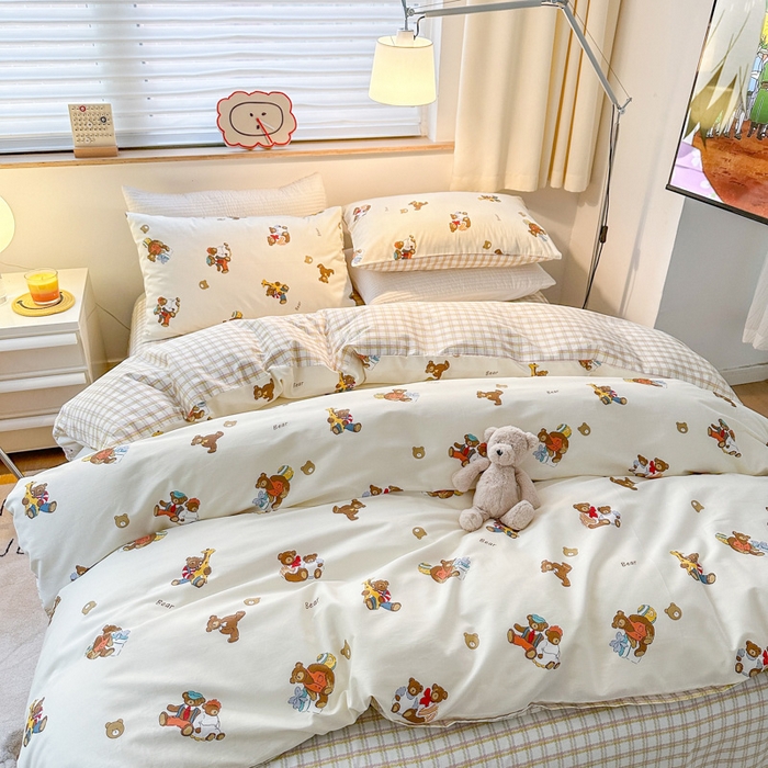 91家纺网 家纺一手货源 找家纺 （买家秀爆款花型长期款不断货）A类母婴级13372纯棉四件套40支全棉四件套学生三件套宿舍萌趣卡通 乖乖熊