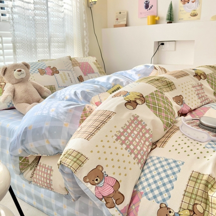 91家纺网 家纺一手货源 找家纺 （买家秀爆款花型长期款不断货）A类母婴级13372纯棉四件套40支全棉四件套学生三件套宿舍萌趣卡通 伯格小熊