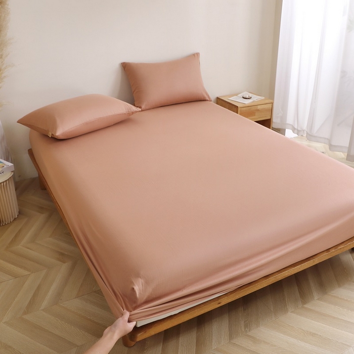 91家纺网 家纺一手货源 找家纺 晶缦家纺 2025新款纯棉纯色全棉双层纱系列单床笠 觅琳-赭石棕