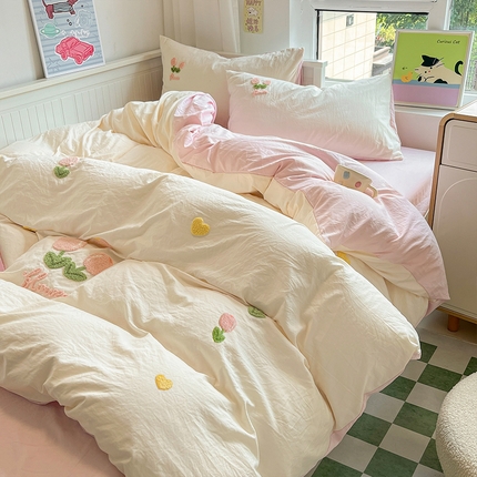 91家纺网 家纺一手货源 找家纺 （总）（买家秀爆款花型 长期款不断货）A类ins风水洗棉四件套水洗棉毛巾绣四件套水洗棉床笠四件套绣花四件套