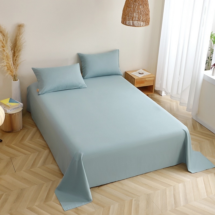 91家纺网 家纺一手货源 找家纺 晶缦家纺 2025新款纯棉纯色全棉双层纱系列单床单 觅琳-桃青蓝