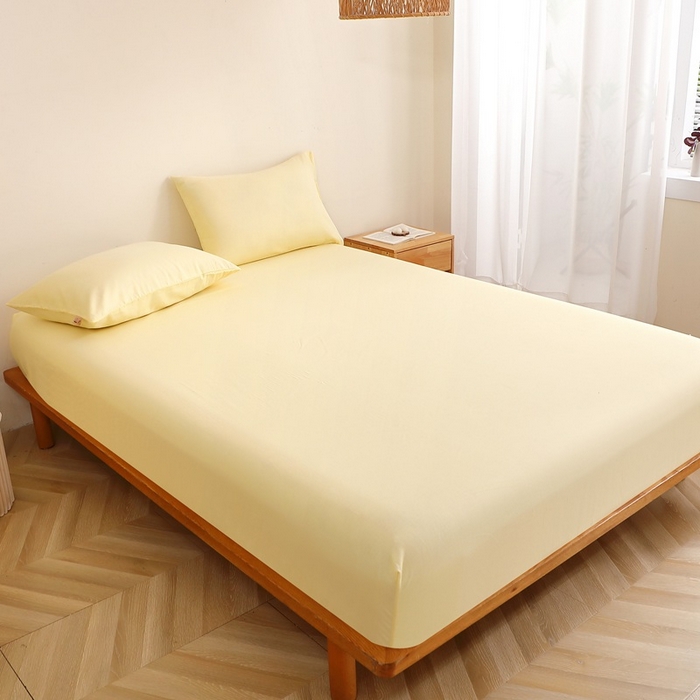 91家纺网 家纺一手货源 找家纺 晶缦家纺 2025新款纯棉纯色全棉双层纱系列单床笠 觅琳-浅蜜黄