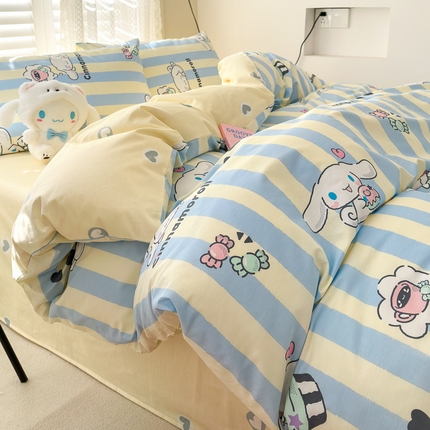 91家纺网 家纺一手货源 找家纺 （买家秀爆款花型长期款不断货）A类母婴级13372纯棉四件套40支全棉四件套学生三件套宿舍萌趣卡通 玉桂狗