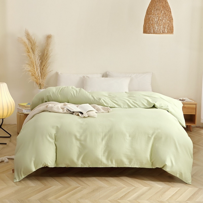 91家纺网 家纺一手货源 找家纺 晶缦家纺 2025新款纯棉纯色全棉双层纱系列单被套 觅琳-浅春绿