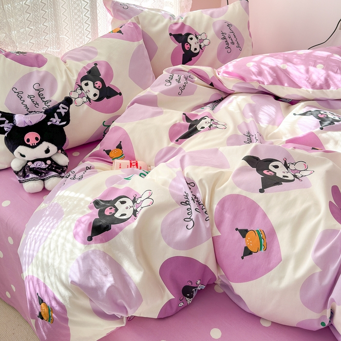 91家纺网 家纺一手货源 找家纺 （买家秀爆款花型长期款不断货）A类母婴级13372纯棉四件套40支全棉四件套学生三件套宿舍萌趣卡通 贪吃库洛米