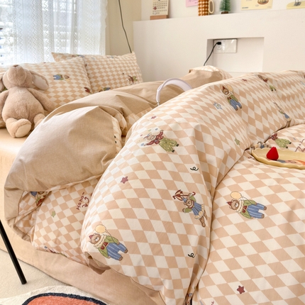 91家纺网 家纺一手货源 找家纺 （买家秀爆款花型长期款不断货）A类母婴级13372纯棉四件套40支全棉四件套学生三件套宿舍萌趣卡通 马戏团