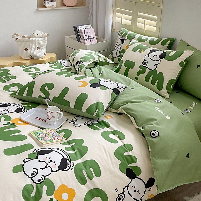 91家纺网 家纺一手货源 找家纺 （买家秀爆款花型长期款不断货）A类母婴级13372纯棉四件套40支全棉四件套学生三件套宿舍萌趣卡通 屁屁狗