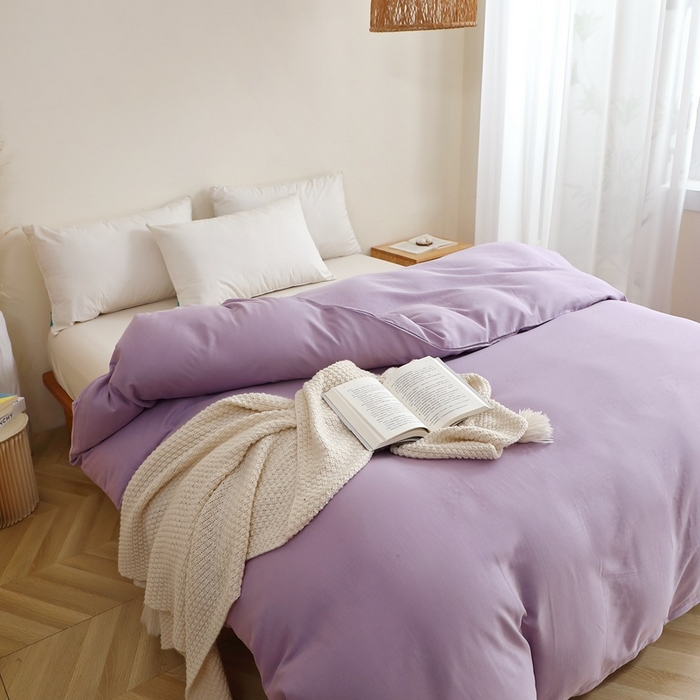 91家纺网 家纺一手货源 找家纺 晶缦家纺 2025新款纯棉纯色全棉双层纱系列单被套 觅琳-木槿紫