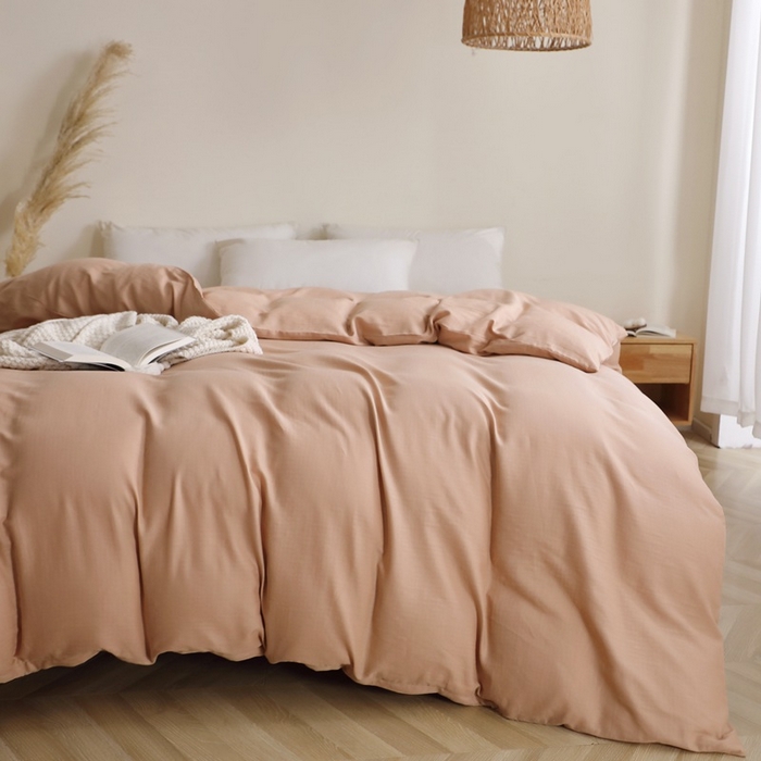 91家纺网 家纺一手货源 找家纺 晶缦家纺 2025新款纯棉纯色全棉双层纱系列单被套 觅琳-朱颜酡