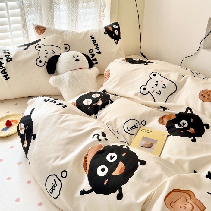 91家纺网 家纺一手货源 找家纺 （买家秀爆款花型长期款不断货）A类母婴级13372纯棉四件套40支全棉四件套学生三件套宿舍萌趣卡通 萌物星球