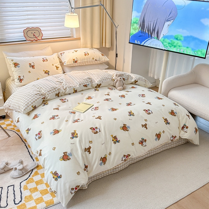 91家纺网 家纺一手货源 找家纺 （买家秀爆款花型长期款不断货）A类母婴级13372纯棉四件套40支全棉四件套学生三件套宿舍萌趣卡通 乖乖熊