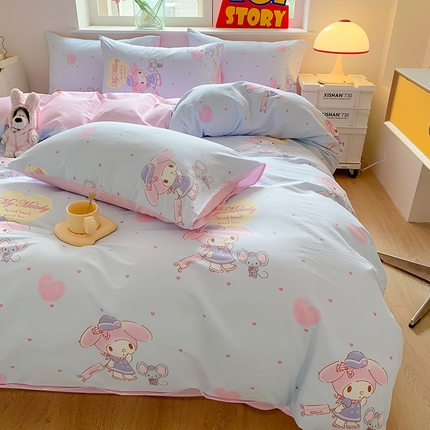 91家纺网 家纺一手货源 找家纺 （总）（买家秀 爆款花型 不断货）正版三丽鸥四件套库咯米13372纯棉全棉四件套儿童三件套学生宿舍三件套