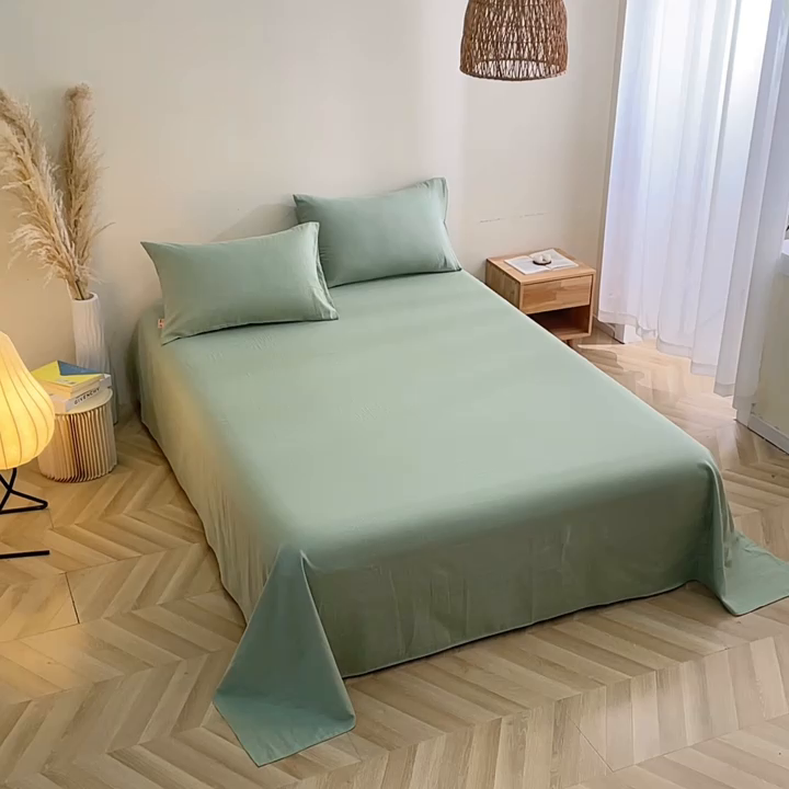 91家纺网 家纺一手货源 找家纺 晶缦家纺 2025新款纯棉纯色全棉双层纱系列单床单 觅琳-嫩荷绿