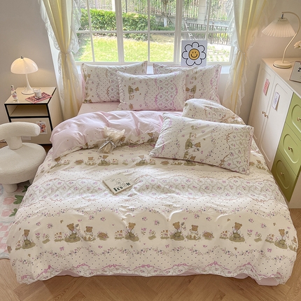 （买家秀 爆款花型 不断货）13372纯棉四件套全棉四件套卡通四件套儿童三件套学生宿舍三件套学生套件 寻蝶追花【全棉 吸湿排汗 亲肤透气】