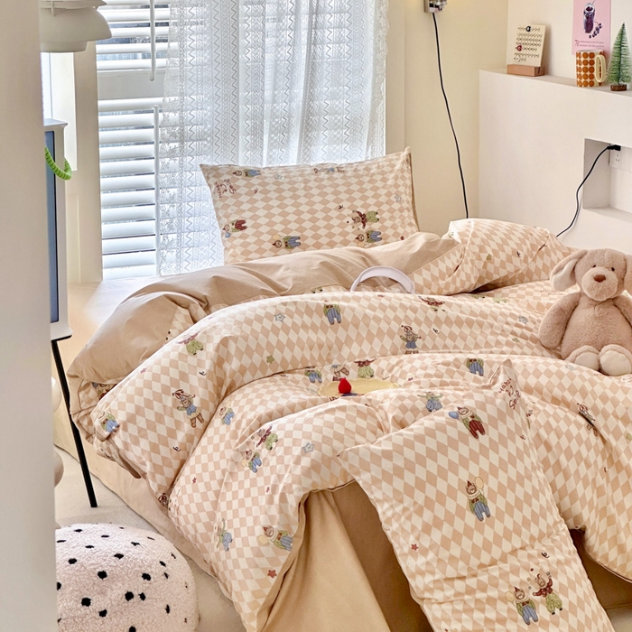 91家纺网 家纺一手货源 找家纺 （买家秀爆款花型长期款不断货）A类母婴级13372纯棉四件套40支全棉四件套学生三件套宿舍萌趣卡通 马戏团