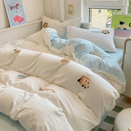 91家纺网 家纺一手货源 找家纺 （总）（买家秀爆款花型 长期款不断货）A类ins风水洗棉四件套水洗棉毛巾绣四件套水洗棉床笠四件套绣花四件套