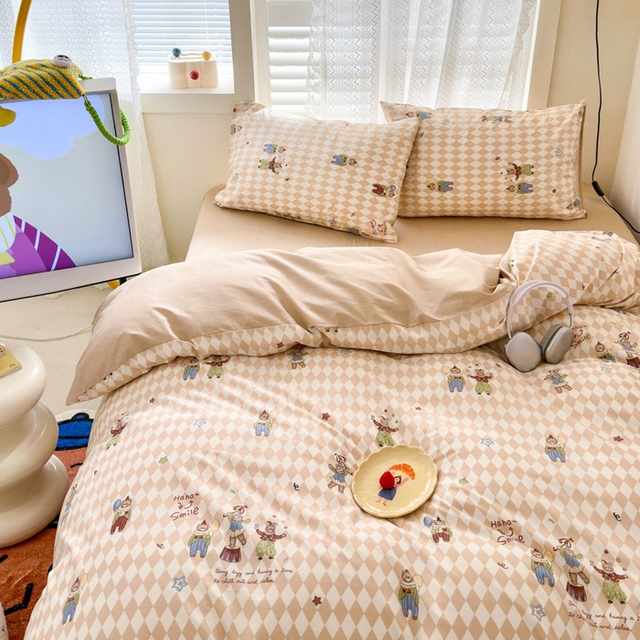 91家纺网 家纺一手货源 找家纺 （买家秀爆款花型长期款不断货）A类母婴级13372纯棉四件套40支全棉四件套学生三件套宿舍萌趣卡通 马戏团